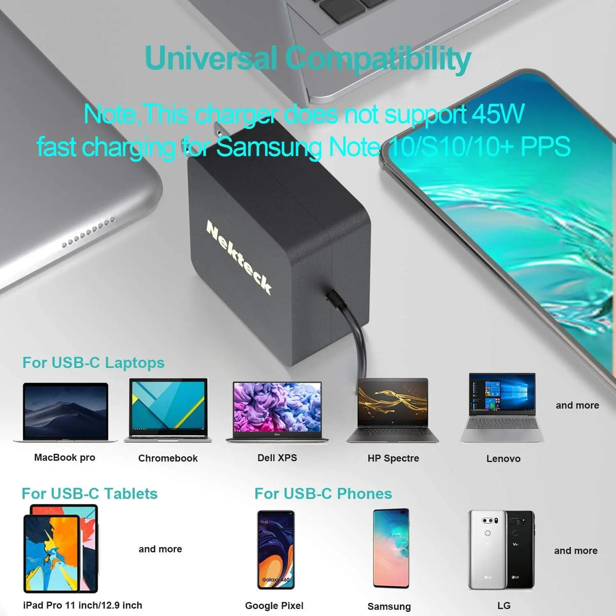 45W USB-C Charger with Attached 6Ft Long Cable, PD.3[USB-IF Certified], Compact Super Fast Charger Type C for Macbook, Dell XPS, Surface Go, Iphones, Galaxy(Not Ideal for Note10/S10/10+Pps)