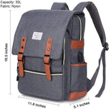 Vintage Laptop Backpack for Women Men,Travel Backpacks with USB Charging Port Fashion Backpack Fits 15.6Inch Notebook, Grey