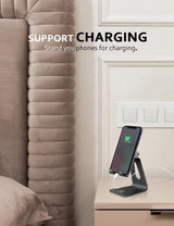 Adjustable Cell Phone Stand Desktop Phone Holder, Aluminum Desk Stand Cradle Dock for Iphone 13 12 Mini 11 Xr Xs Max 8 7 6 6S plus Samsung Huawei All Smartphones (Black)