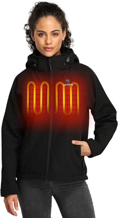 Women'S Slim Fit Heated Jacket with Battery Pack and Detachable Hood