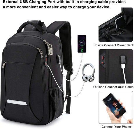 Travel Laptop Backpack, Business Backpack with USB Charging Port and Password Lock, Durable Water Resistant Computer Bag Fit 15.6 Inch Laptops for Men Gift