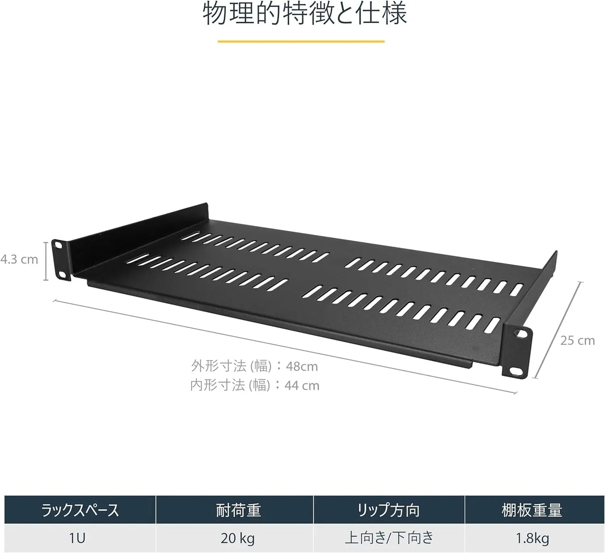 1U Server Rack Shelf - Universal Vented Rack Mount Cantilever Tray for 19" Network Equipment Rack & Cabinet - Heavy Duty Steel - Weight Capacity 50Lb/23Kg - 10" Deep, Black (CABSHELFV1U)