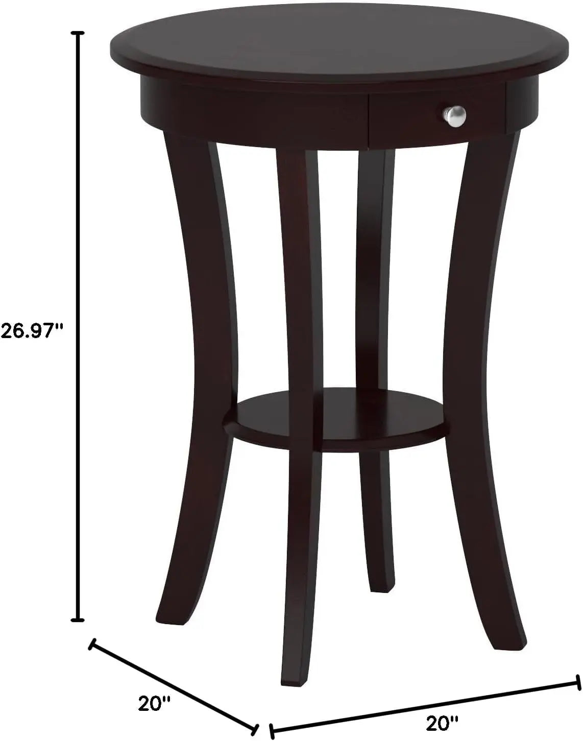 Wood Sasha Accent Table, Cappuccino(Color May Slightly Vary), 20 in X 20 in X 27 In