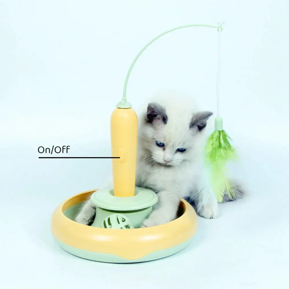 2 in 1 Electric Cat Stick and Tracks Toy Automatic Rotating Interactive Cats Toys Tracks Ball Turntable Pet Kitten Funny Sticks