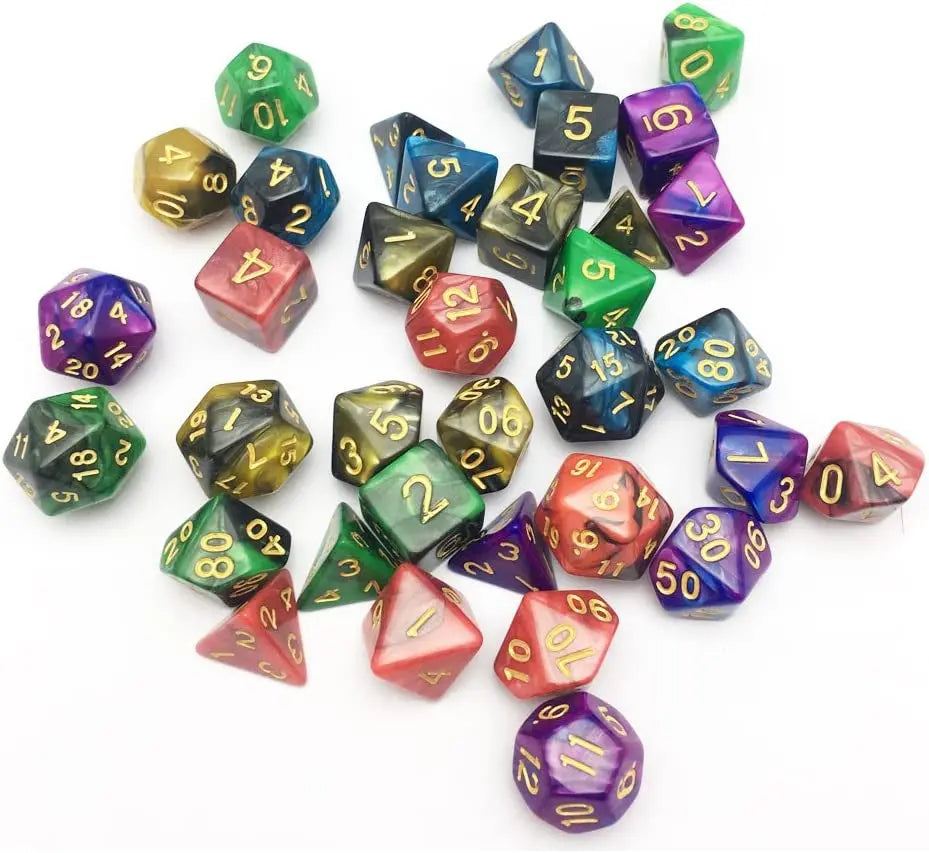 5 X 7-Die Double-Colors Polyhedral Dice Sets with Pouches for D&D DND RPG MTG Dungeon and Dragons Table Board Roll Playing Games D4 D6 D8 D10 D% D12 D20