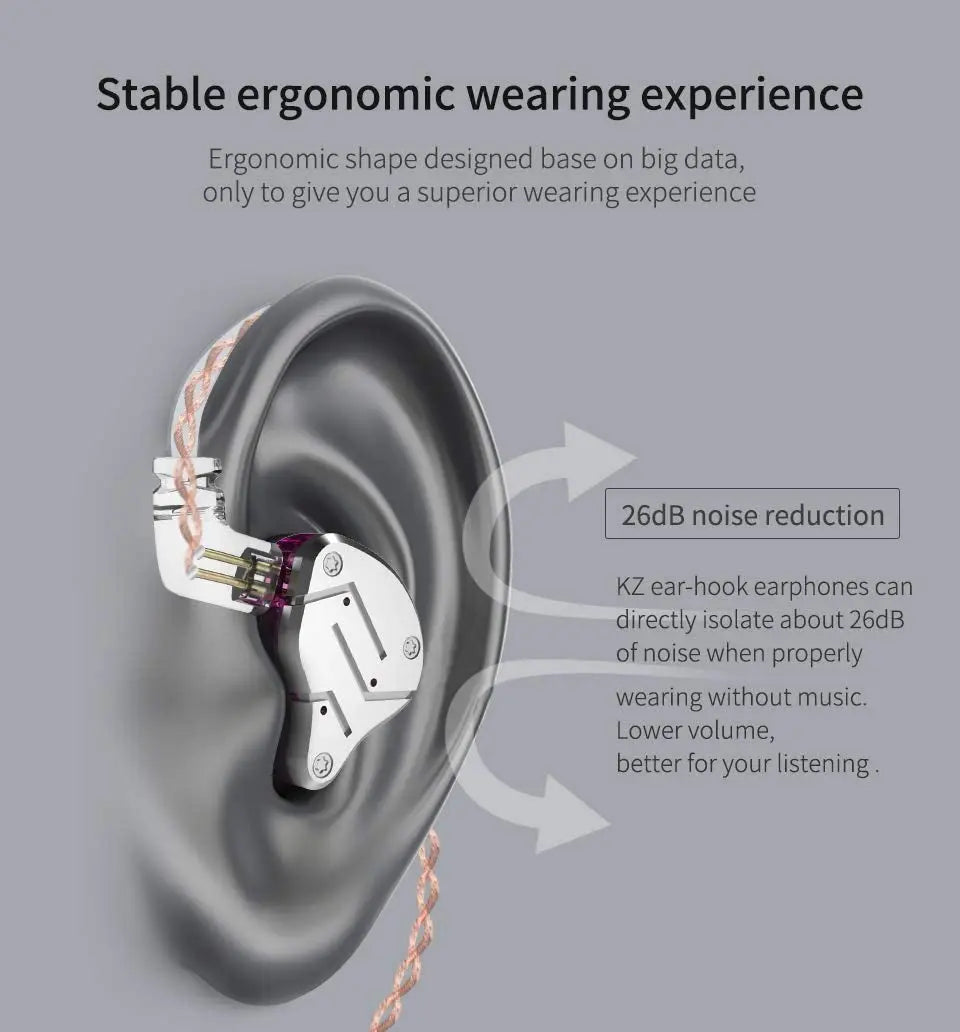 KZ ZSN Earphone in Ears Monitor with 1BA and 1DD, KZ High Fidelity in Ear Headphone Earbuds with 0.75Mm 2 Pin Cable, 1 Dynamic and 1 Balanced Armature Driver KZ Headphone (Black, NO Mic)