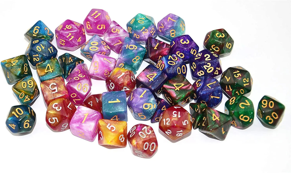 6 X 7 Sets (42 Pcs) Glitter Polyhedral Dice Sets with Pouches for DND RPG MTG Dungeon and Dragons Table Board Roll Playing Games D4 D8 D10 D12 D20 (6 Sets)