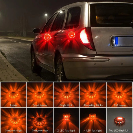 [8 Pack] LED Road Flares Safety Flashing Warning Light Roadside Emergency Disc Beacon Kit for Vehicles Boats with Magnetic Base & Hook, Premium Storage Bag (Batteries Not Included) (8)