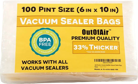 100 Vacuum Sealer Bags: Pint Size (6" X 10") by  Works with Foodsaver & Other Machines - 33% Thicker BPA Free, Commercial Grade, 6 X 10 Inches