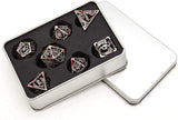 Hollow Metal DND Game Dice Dragon Shape Carved Ancient Bloodstain 7Pcs Set for Dungeons and Dragons RPG MTG Table Games D&D Pathfinder Shadowrun and Math Teaching (With Metal Case)