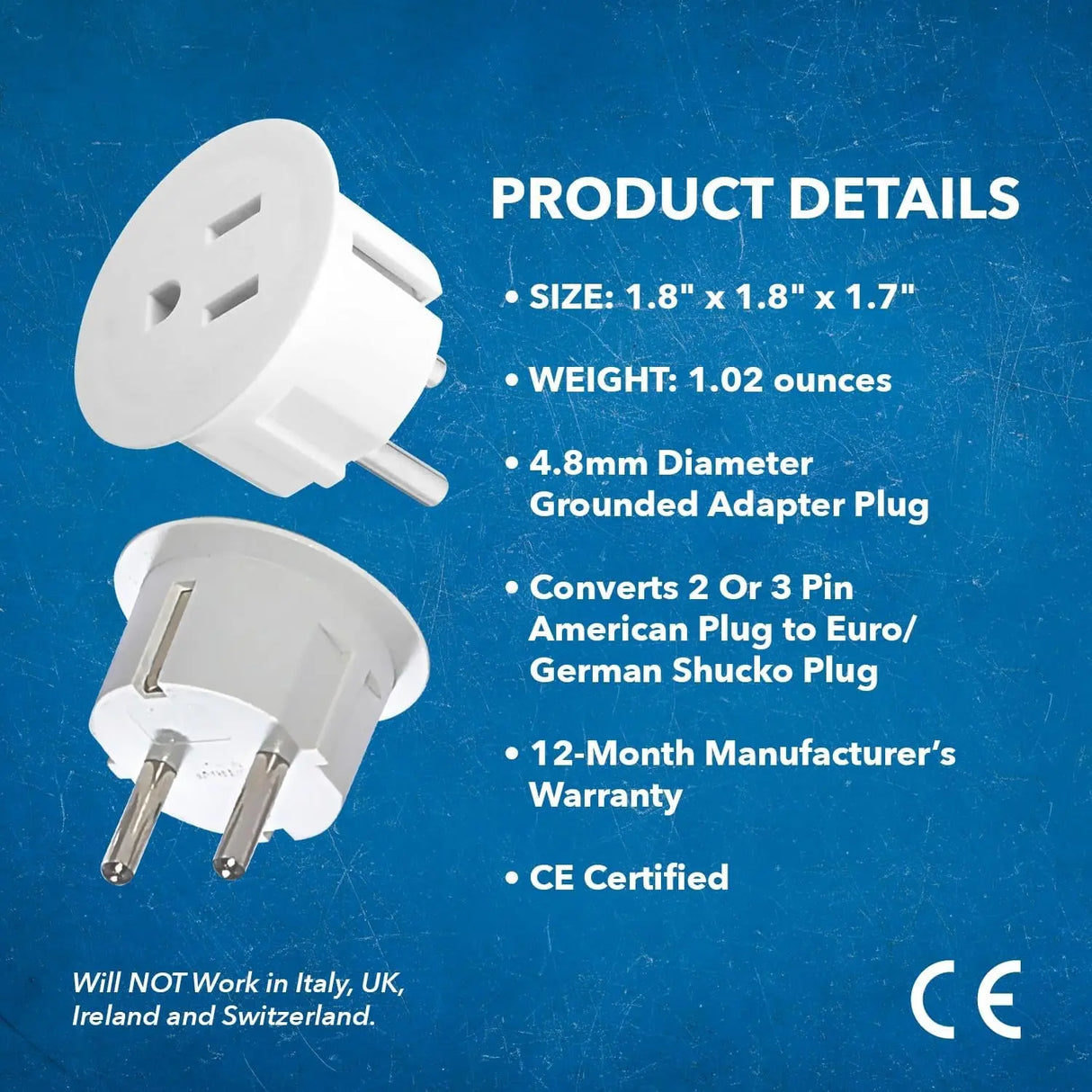 American USA to European Schuko Germany Plug Adapters CE Certified Heavy Duty - 6 Pack - Perfect for Travelling with Cell Phones, Laptops, Cameras & More