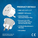 American USA to European Schuko Germany Plug Adapters CE Certified Heavy Duty - 6 Pack - Perfect for Travelling with Cell Phones, Laptops, Cameras & More
