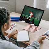 Tablet Stand,【Updated】 Adjustable Eye-Level Aluminum Solid Desktop Stand Holder,Compatible with Ipad Series,Microsoft Surface Series,Samsung,Kindle Fire,Etc.Up to 15'' Tablets-Pink
