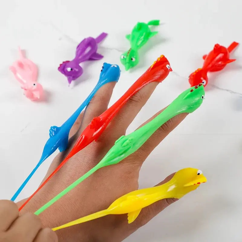 10Pcs Dinosaur Finger Catapult Decompression Toy TPR Turkey Finger Slingshot for Kids Birthday Party Favors Goodie Bag Pinata