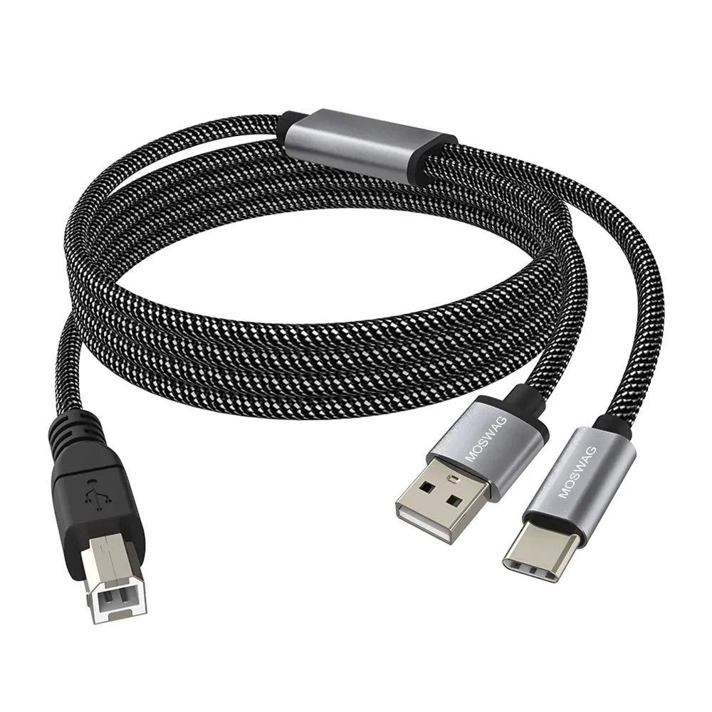 2In1 USB C to USB B Printer Cable 5Feet/1.5M with USB Printer Cable USB A-Male to B-Male Cable Compatible with Macbook Pro,Hp,Canon,Brother,Samsung Printers