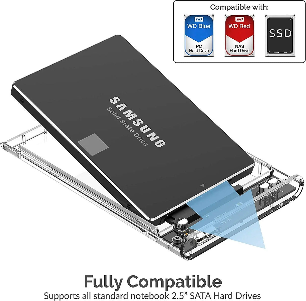 2.5 Inch SATA to USB 3.0 Tool Free Clear External Hard Drive Enclosure [Optimized for SSD, Supports UASP SATA III] (EC-OCUB)