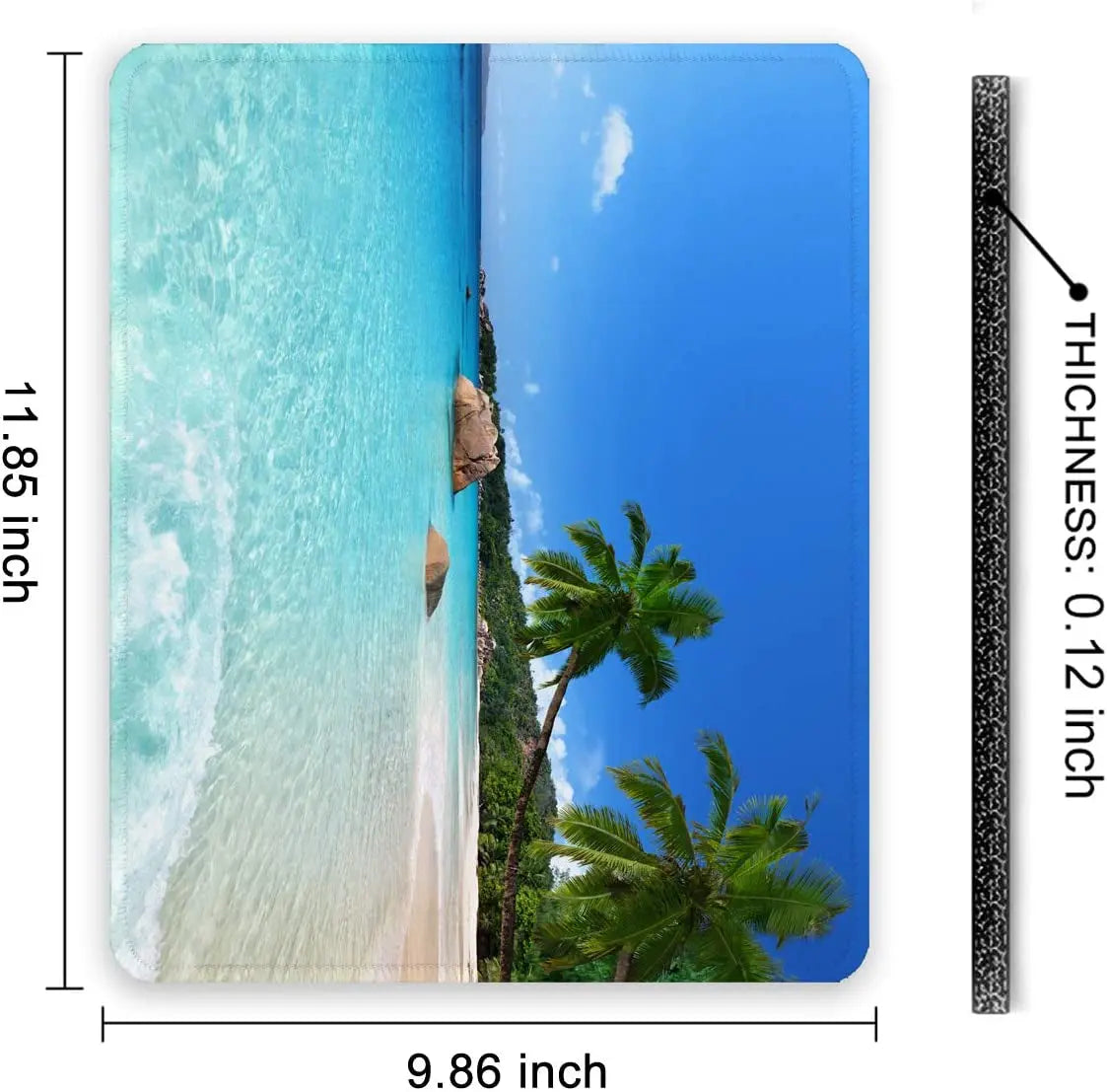 Mouse Pad, Square Beach Style Anti-Slip Rubber Mousepad with Durable Stitched Edges for Gaming Office Laptop Computer PC Men Women Kids, Cute Custom Pattern, Beach and Coconut Trees Design