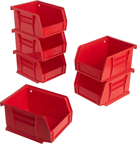 30210 Akrobins Plastic Hanging Stackable Storage Organizer Bin, (5-Inch X 4-Inch X 3-Inch), Red, 6-Pack