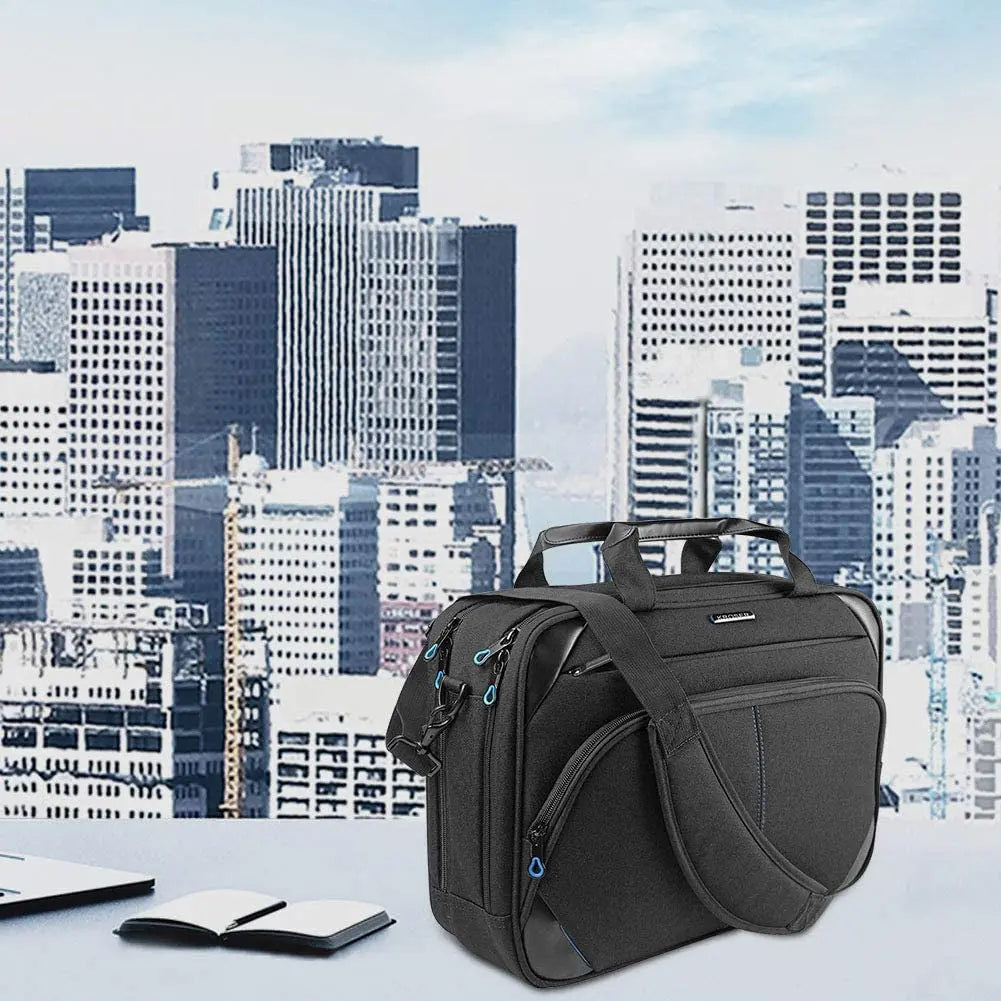Laptop Bag 15.6 Inch Laptop Briefcase Laptop Messenger Bag Water Repellent Computer Case Laptop Shoulder Bag Durable Tablet Sleeve with RFID Pockets for Business/College/Women/Men-Black/Blue