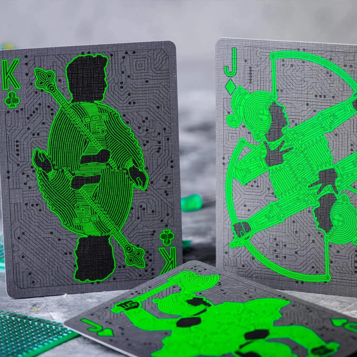 Circuit Neon Green Playing Cards with Free Card Game Ebook, Creative Deck of Cards, Premium Card Deck, Cool Poker Cards, Unique Bright Colors for Kids & Adults, Computer Themed, Black Playing Cards