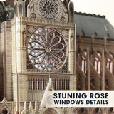 3D Puzzle for Adults Moveable Notre Dame De Paris Church Model Kits Large Challenge French Cathedral Brain Teaser Architecture Building, 293 Pieces Christmas Decorations