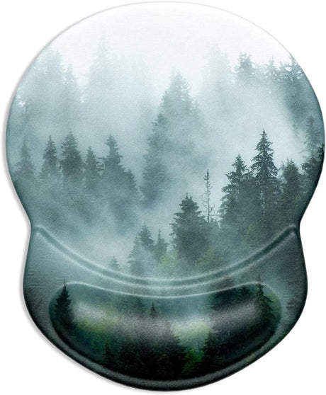 Mouse Pad, Ergonomic Mouse Pad with Gel Wrist Rest Support, Gaming Mouse Pad with Lycra Cloth, Non-Slip PU Base for Computer, Laptop, Home, Office & Travel,Fog Forest