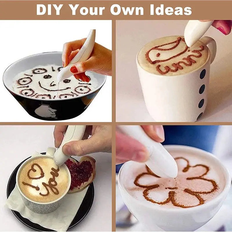 Electrical Latte Art Pen for Coffee Cake Spice Pen Creative Cake Decoration Pen Coffee Carving Pen Baking Pastry Tools Stencils