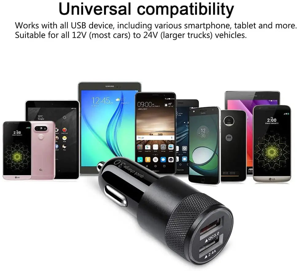 Fast Car Charger, Quick Charging 5.4A/30W Phone USB Adapter Rapid Plug 2 Port Cigarette Lighter Charger Flush Compatible Samsung, Tablet, Iphone, Ipad, LG