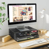 Monitor Riser Stand with Drawer Mesh Metal Desk Organizer for PC, Laptop, Hold up to 33Lbs
