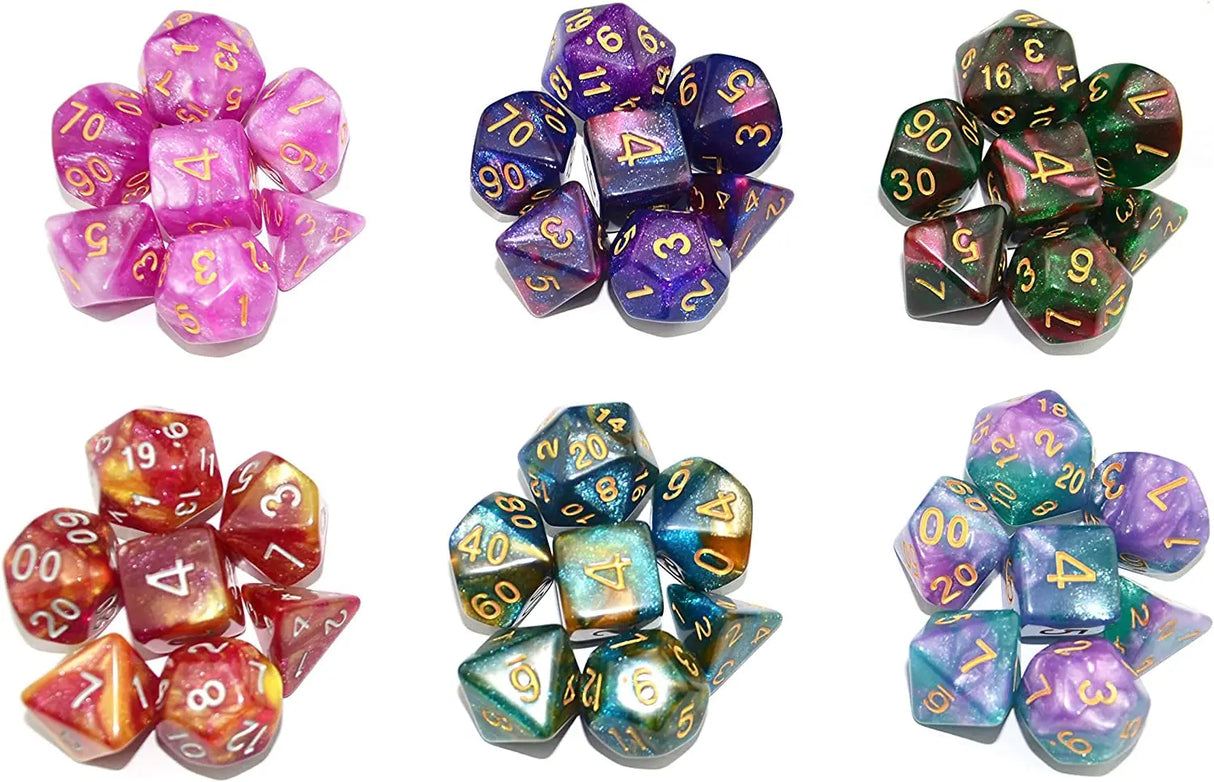 6 X 7 Sets (42 Pcs) Glitter Polyhedral Dice Sets with Pouches for DND RPG MTG Dungeon and Dragons Table Board Roll Playing Games D4 D8 D10 D12 D20 (6 Sets)