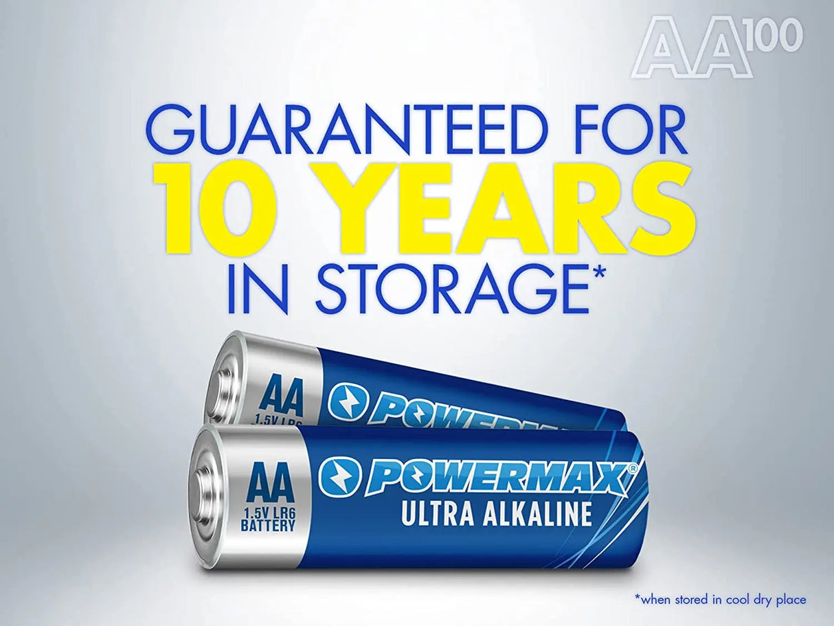 100-Count AA Batteries, Ultra Long Lasting Alkaline Battery, 10-Year Shelf Life, Recloseable Packaging 100 Count (Pack of 1)