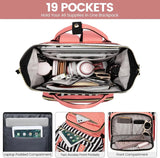 Laptop Backpack for Women,15.6 Inch Professional Womens Travel Backpack Purse Computer Laptop Bag Nurse Teacher Backpack,Waterproof Work Bags Carry on Back Pack with USB Port,Stripe Pink