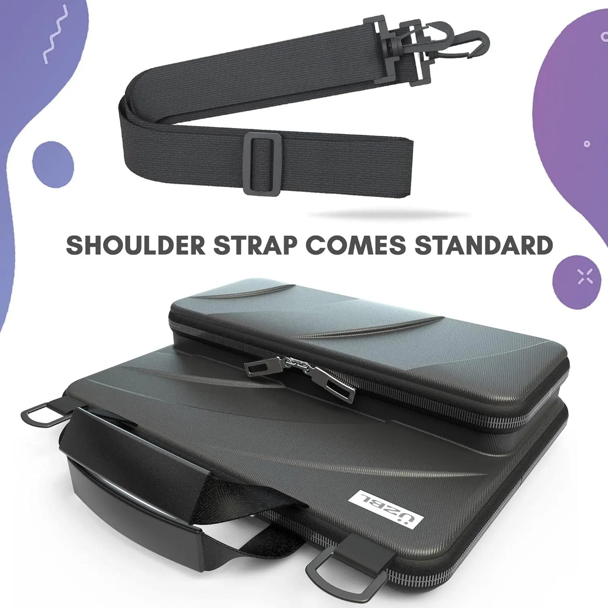 11-11.6 Inch Chromebook Case Protective Laptop Hard Cover Sleeve, Always-On Work in Case Pouch Handle Shoulder Strap (Black PU)