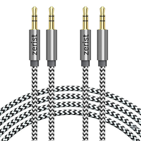 2 Pack 3.5Mm Stereo Audio Cable Extension Male to Male Nylon Braided 10Ft/3M  Tangle-Free AUX Cable for Headphones, Ipods, Iphones, Ipads, Home/Car Stereos and More (Black)