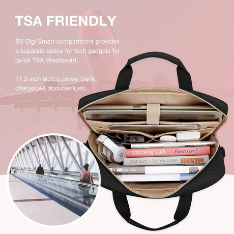 17.3/15.6 Inch Laptop Bag, Briefcase for Women Computer Messenger Bag Office Travel Business, Black