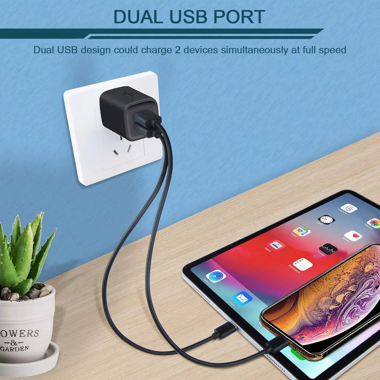 Wall Charger Plug, USB Charger Cube,  2.1A 2-Muti Port USB Adapter Power Plug Charging Station Box Base for Iphone 15/14/13/12/12Pro/11 Pro Max/8, Ipad, Samsung Phones USB Charging Block Brick
