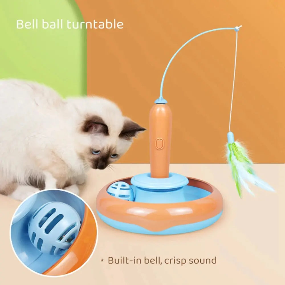 2 in 1 Electric Cat Stick and Tracks Toy Automatic Rotating Interactive Cats Toys Tracks Ball Turntable Pet Kitten Funny Sticks
