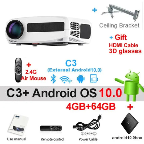 C3 LED Projector Android 9.0 WIFI Full HD 1080P 300Inch Big Screen Proyector Home Theater Smart Video Beamer