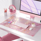 Large Mouse Pad, Cute Pink Desk Mat for Desktop, Women Girls PU Leather Waterproof Gaming, Rose Gold Marble Computer PC Laptop Protector Writing Pads for School Office Home 31.5" X 15.7"