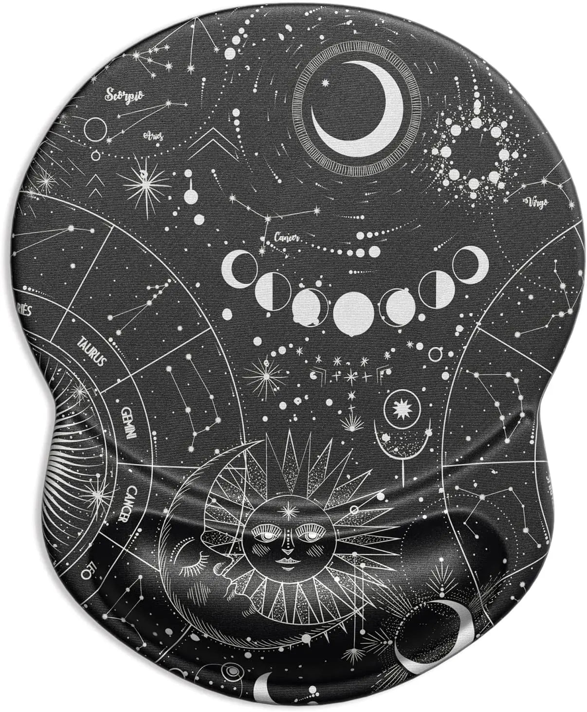 Mouse Pad, Ergonomic Mouse Pad with Gel Wrist Rest Support, Gaming Mouse Pad with Lycra Cloth, Non-Slip PU Base for Computer, Laptop, Home, Office & Travel, Sky Spirit