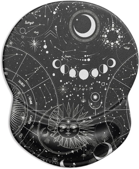 Mouse Pad, Ergonomic Mouse Pad with Gel Wrist Rest Support, Gaming Mouse Pad with Lycra Cloth, Non-Slip PU Base for Computer, Laptop, Home, Office & Travel, Sky Spirit