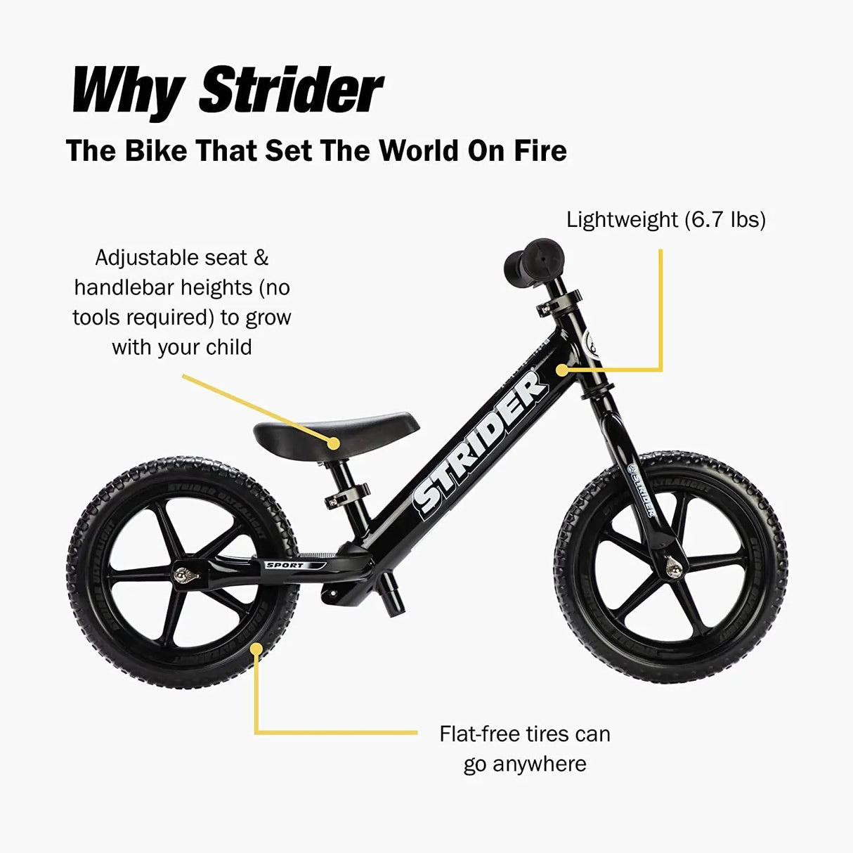 12” Sport Bike - No Pedal Balance Bicycle for Kids 18 Months to 5 Years - Includes Safety Pad, Padded Seat, Mini Grips & Flat-Free Tires - Tool-Free Assembly & Adjustments