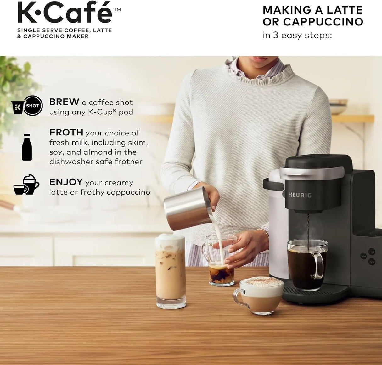 K-Cafe Single Serve K-Cup Coffee, Latte and Cappuccino Maker, Dark Charcoal