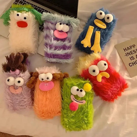 1Pair Ugly and Cute Funny Mink Fleece Floor Socks Thickened and Warm Autumn and Winter Cartoon Medium Sleeve Home Socks Big Eye