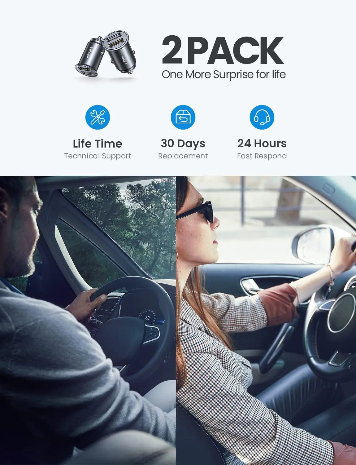 2 Pack Fast Mini Car Charger, 4.8A Metal Car Charger Adapter Flush Fit, Dual Port USB Car Charger Compatible with Iphone 14 13 12 Pro Max 8 plus 7 6S, Samsung Galaxy S23/10/9/8/7, Ipad Kindle