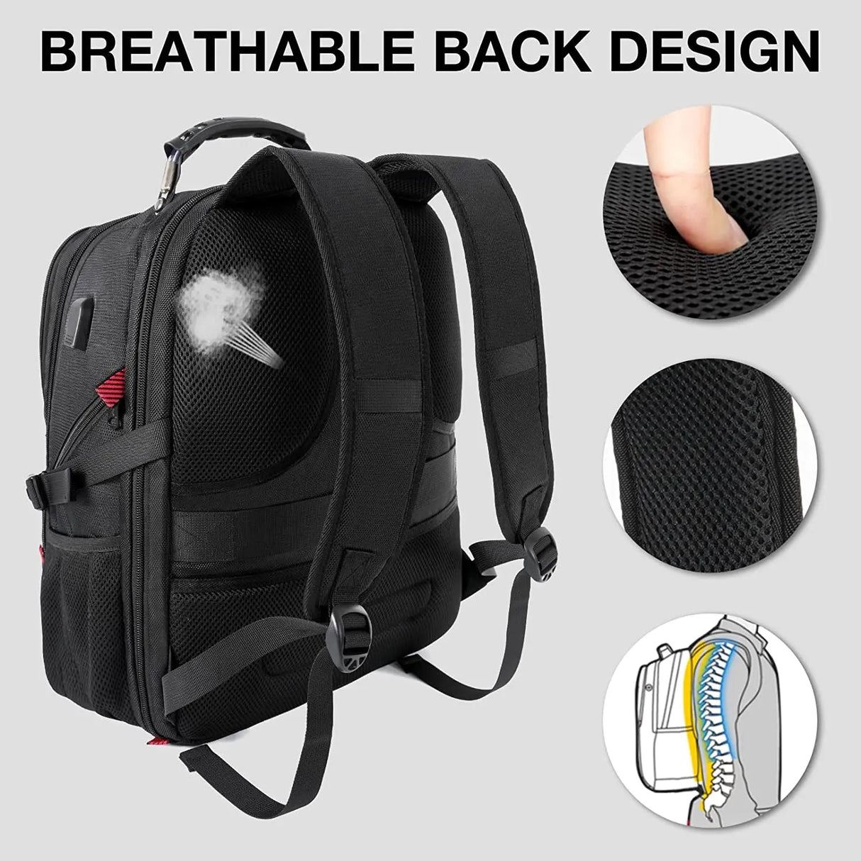 Travel Backpack, Extra Large 50L Laptop Backpacks for Men Women, Water Resistant College Backpacks Airline Approved Business Work Bag with USB Charging Port Fits 17 Inch Computer, Black