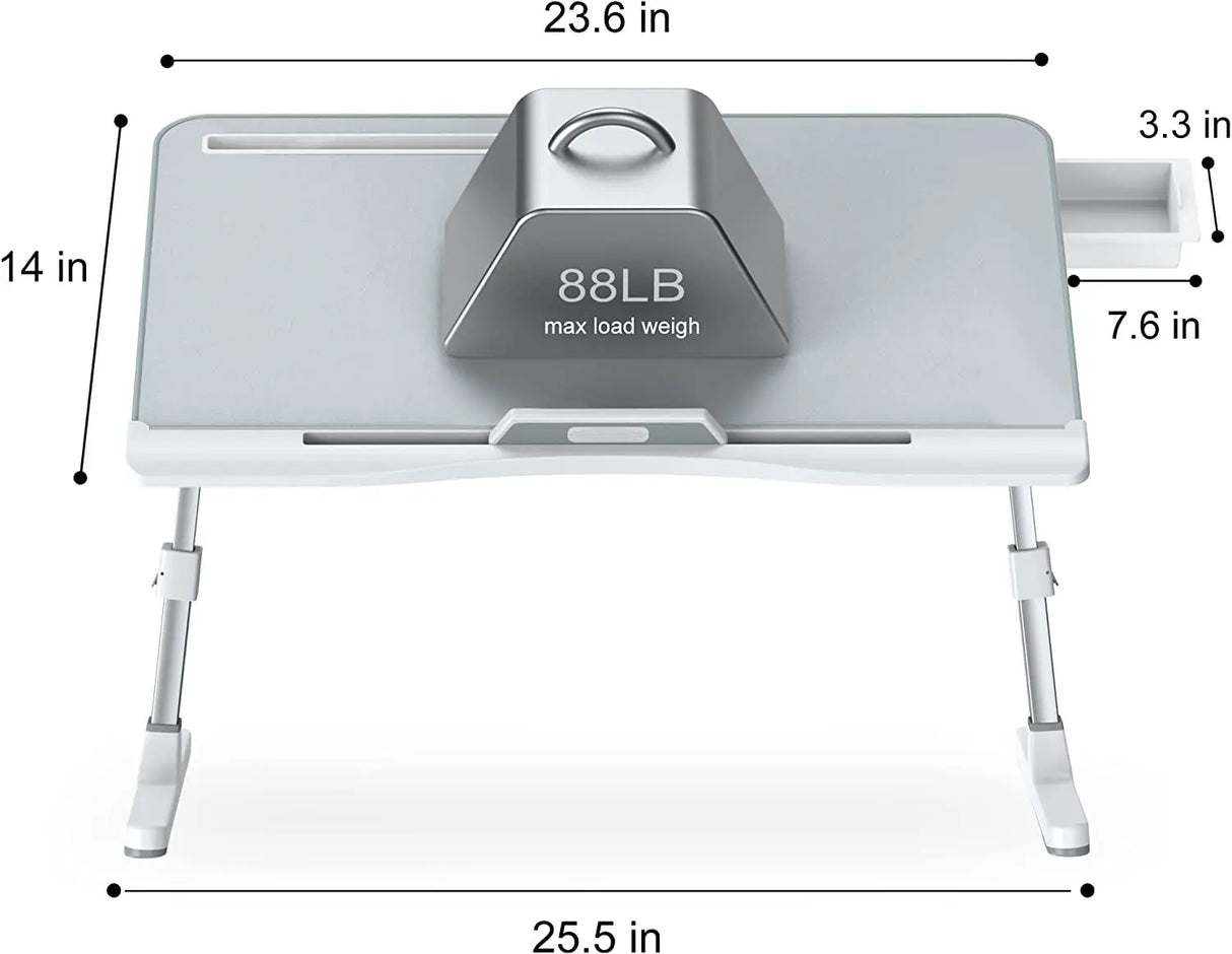Bed Desk for Laptop, Adjustable Laptop Desk with Foldable Legs Storage Drawer Tablet Slot Removable Stopper, Portable Lap Desk for Writing Working Reading Eating