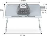 Bed Desk for Laptop, Adjustable Laptop Desk with Foldable Legs Storage Drawer Tablet Slot Removable Stopper, Portable Lap Desk for Writing Working Reading Eating