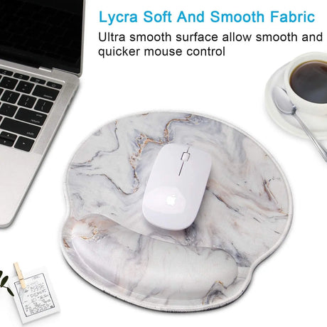 Mouse Pads with Wrist Support,Ergonomic Mouse Pad for Men Women,Wrist Rest Mouse Pad for Laptop Computers,Non Slip Memory Foam Mousepad Stitched Edges,Home Working Office Gaming ,White Marble