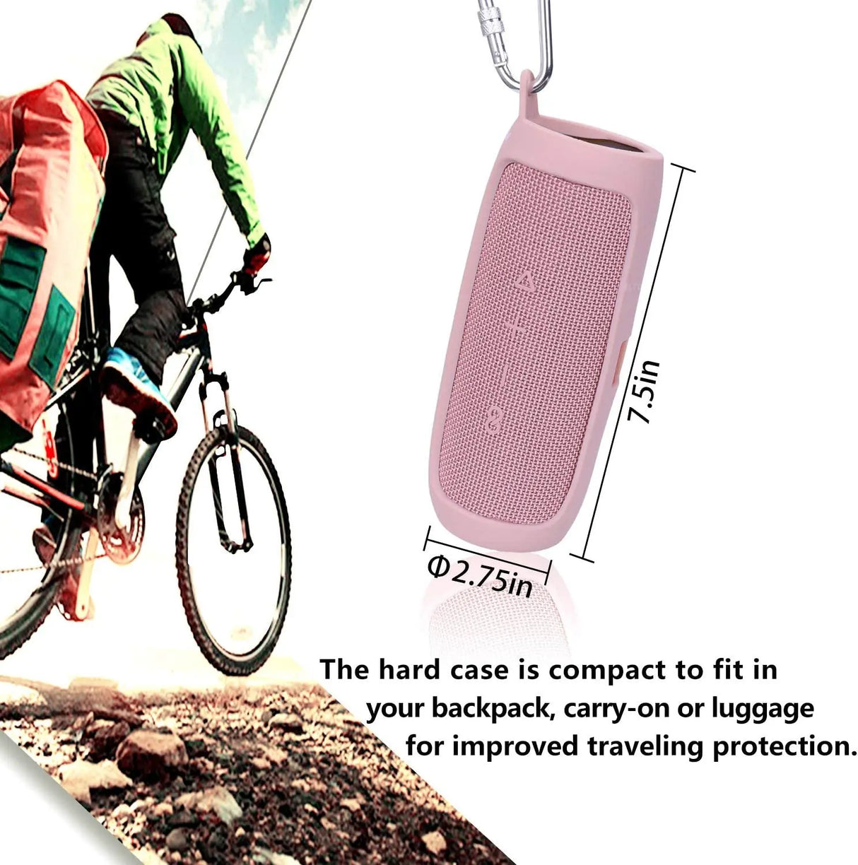 Silicone Carrying Travel Case for JBL FLIP 5 Waterproof Portable Bluetooth Speaker with Extra Carabiner - Pink